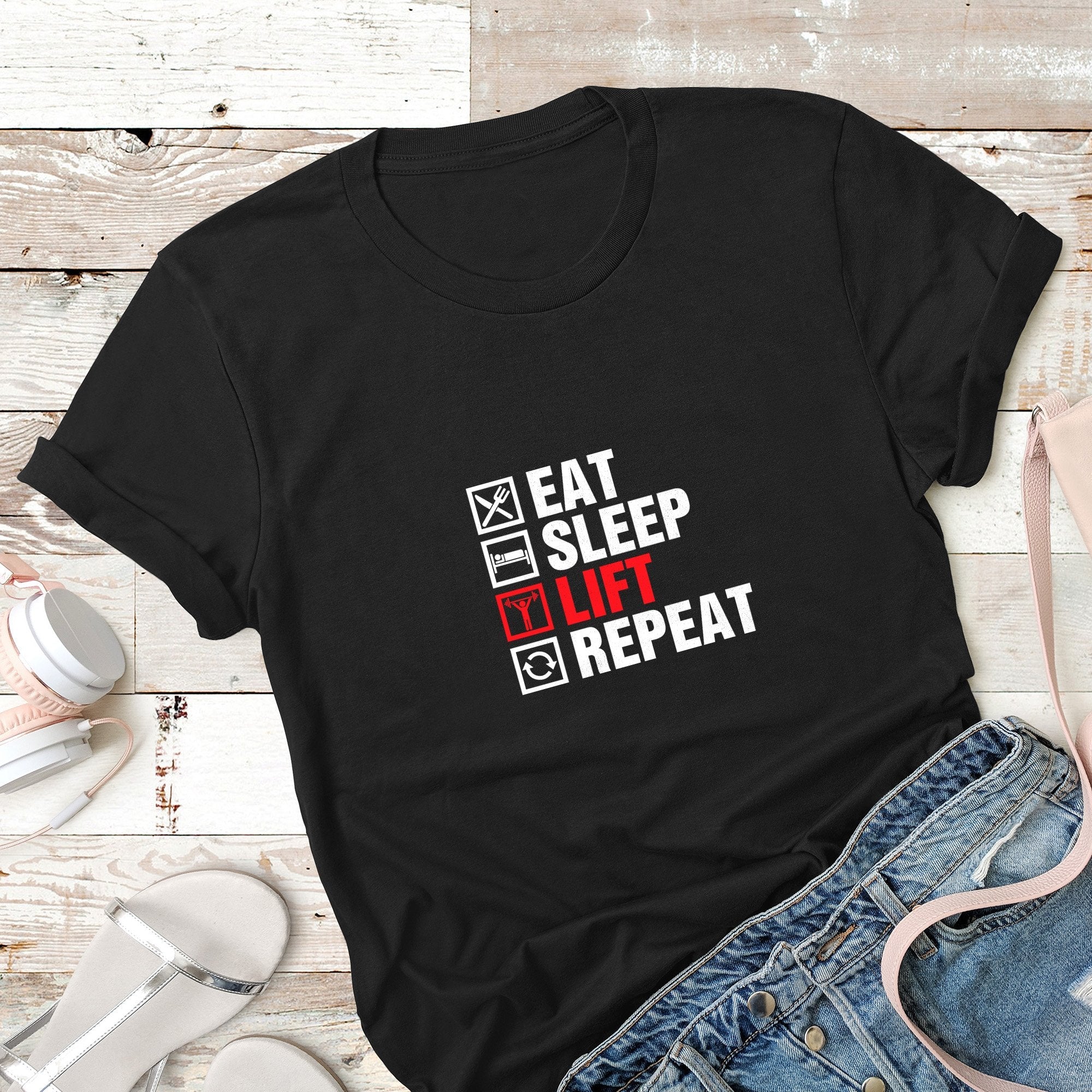 Eat Sleep Lift Repeat, Gym Fitness Unisex T-Shirts, Tee, Custom Shirt, Custom T-Shirt, Personalized T-Shirt