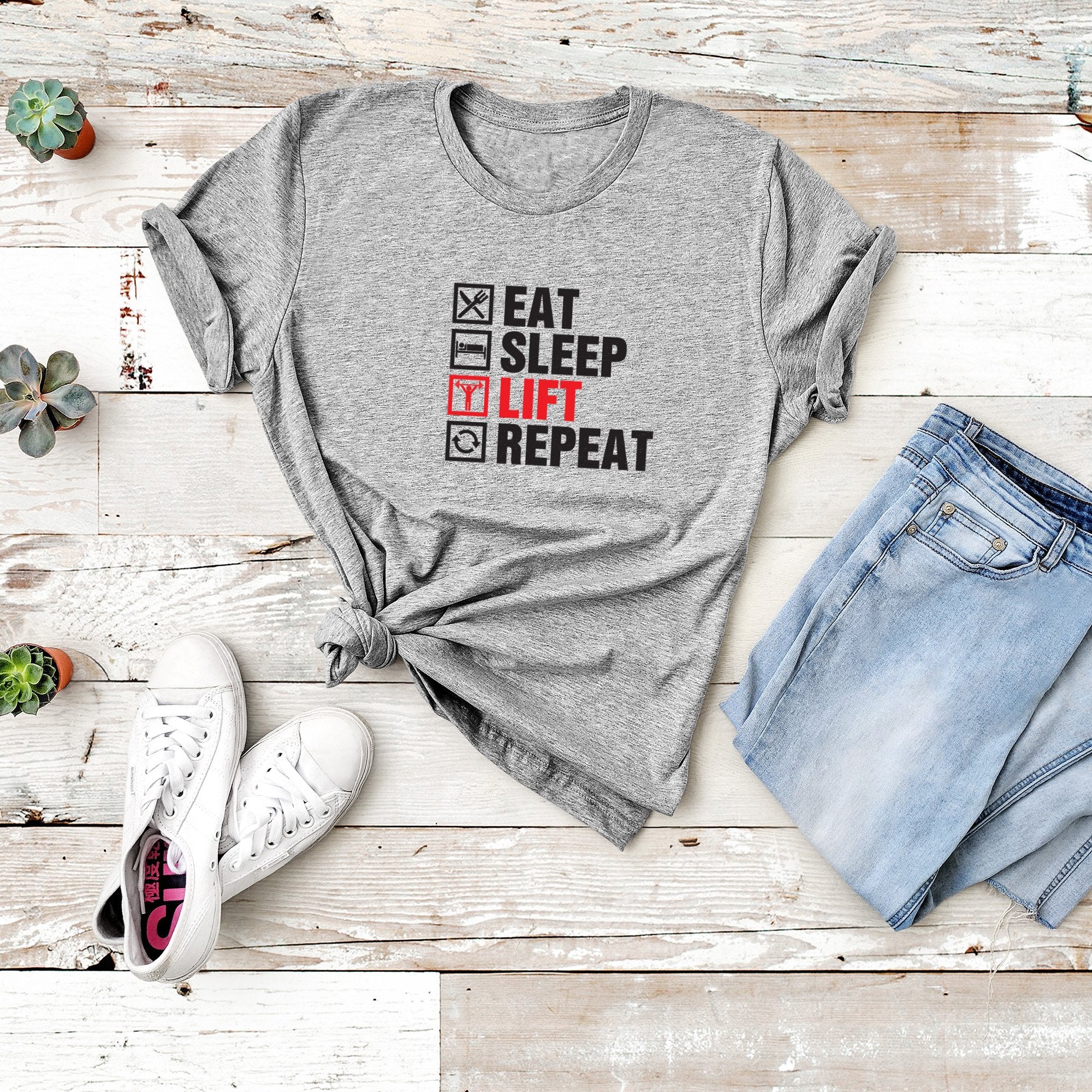 Eat Sleep Lift Repeat, Gym Fitness Unisex T-Shirts, Tee, Custom Shirt, Custom T-Shirt, Personalized T-Shirt