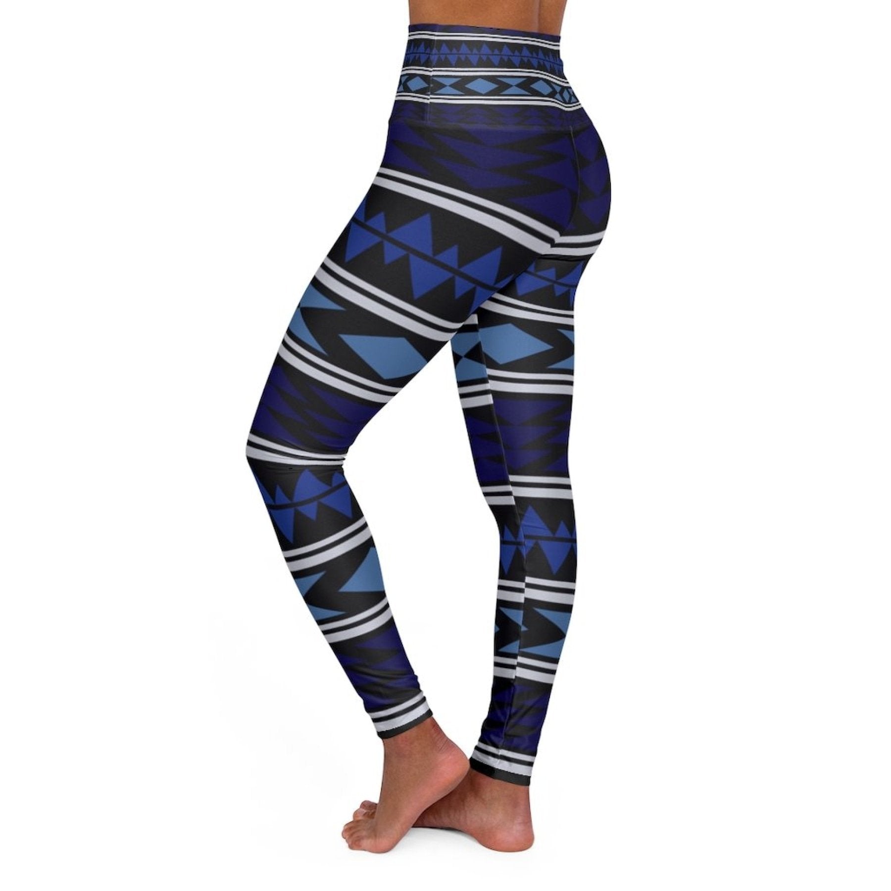 High Waisted Yoga Pants, Dark Blue Bohemian Style Sports Pants