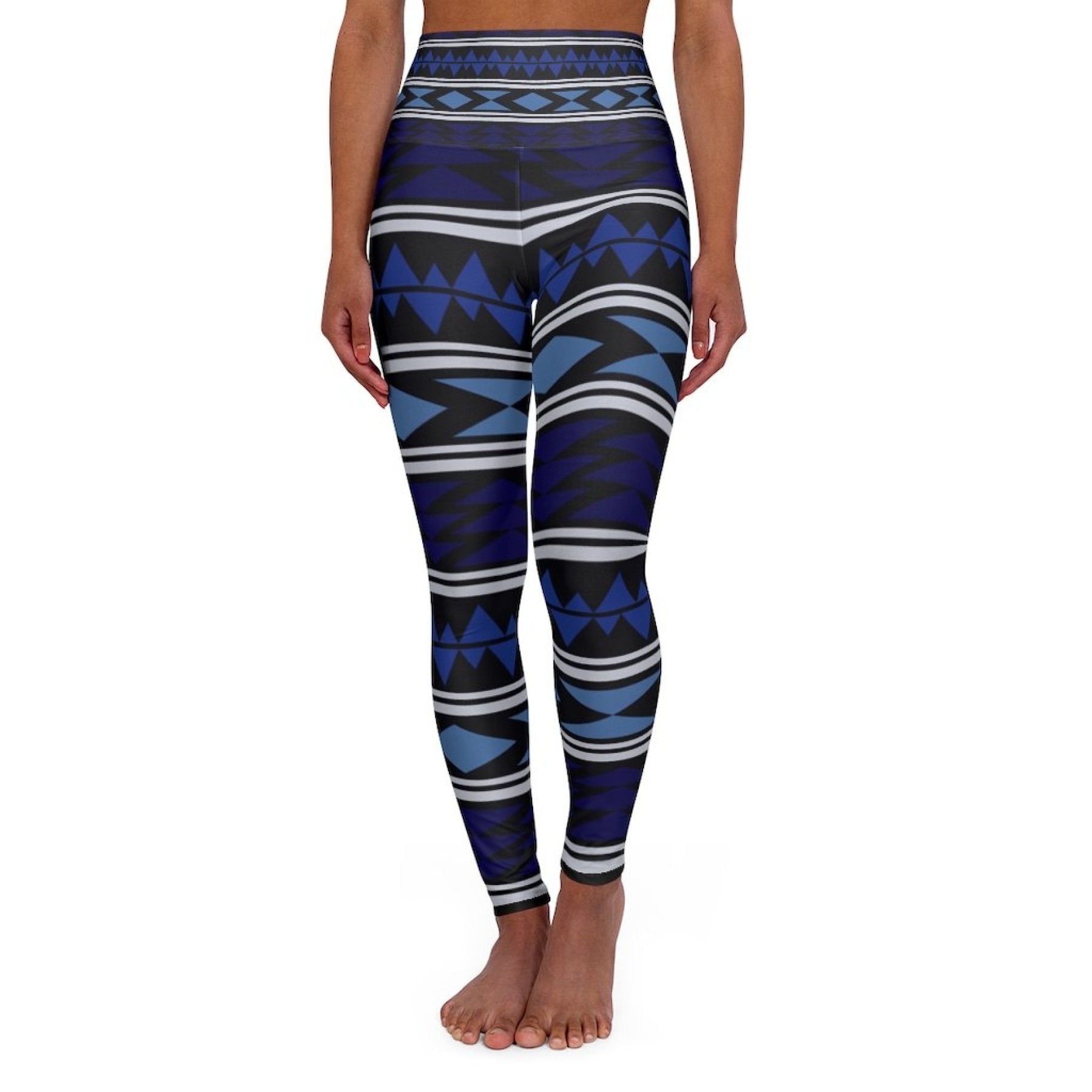 High Waisted Yoga Pants, Dark Blue Bohemian Style Sports Pants